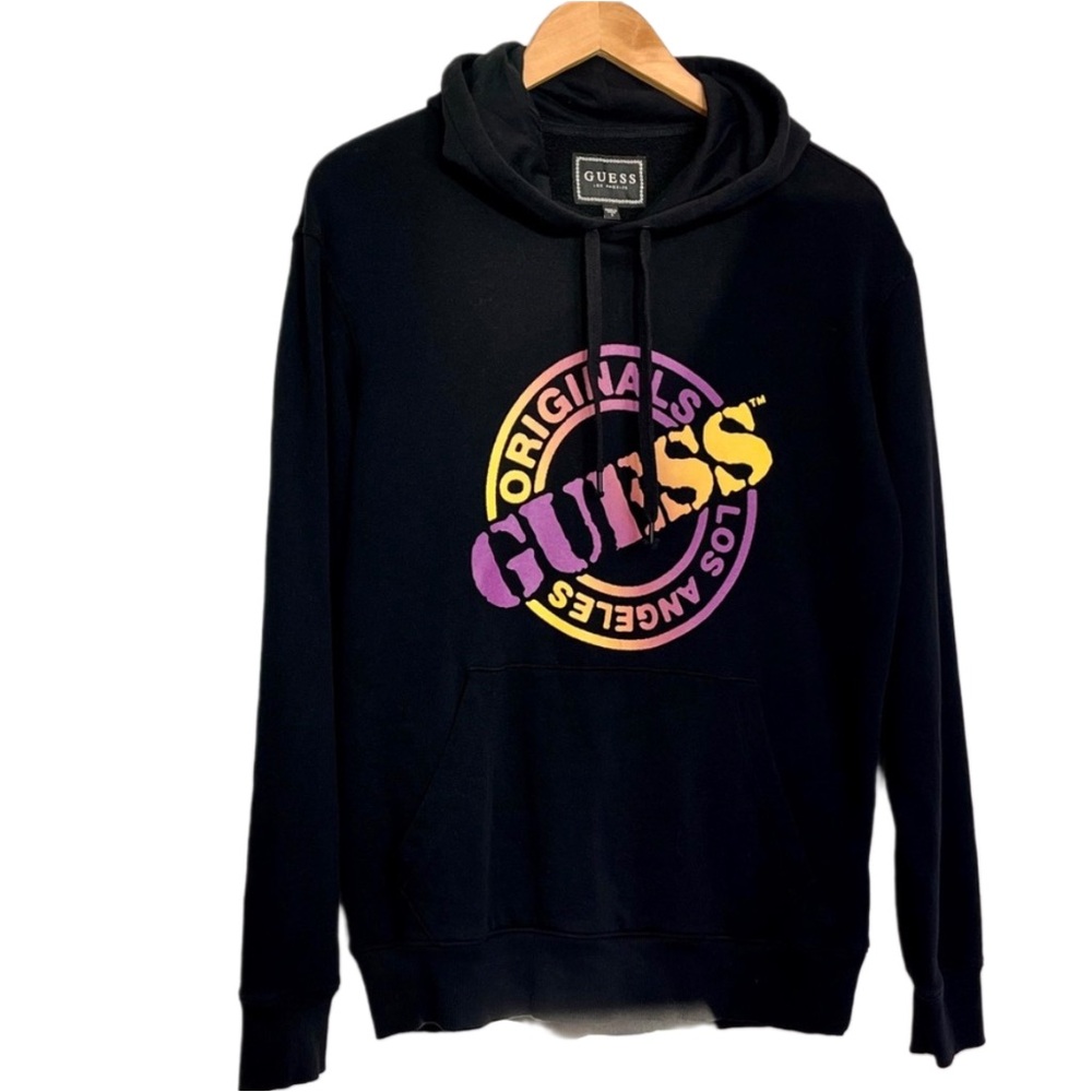 Guess Originals Los Angeles Black Graphic Logo Hoodie Sweatshirt Sz S Retro 90’s